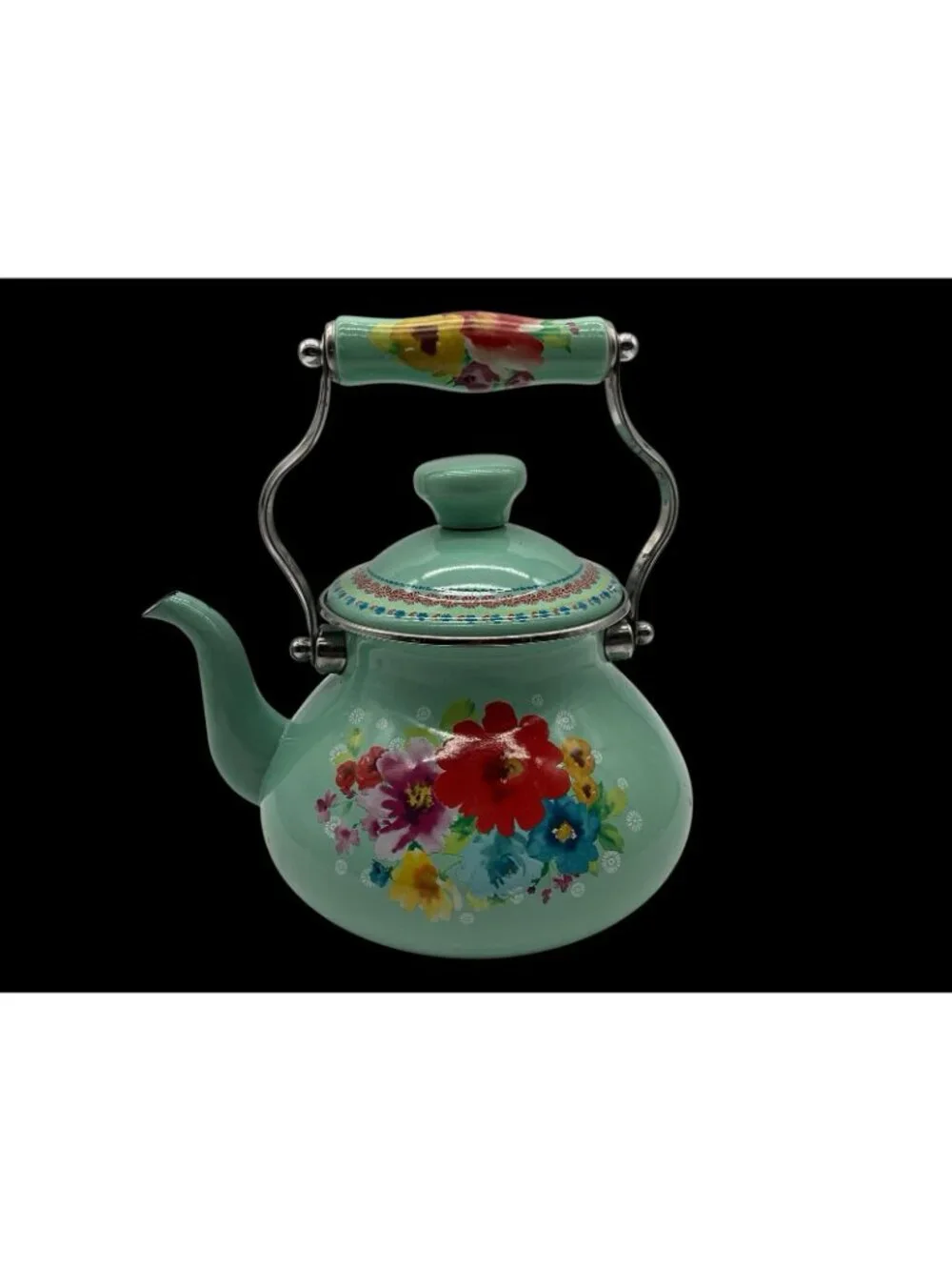 Pioneer Woman Breezy Blossom Cottage Tea Kettle Floral Enamel On Steel 1.9-Quart